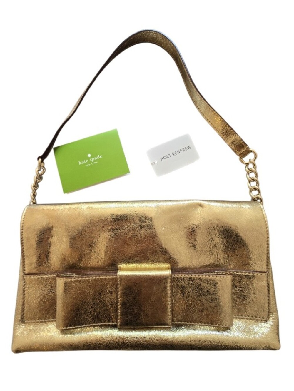 NWT kate spade Metallic Gold Bow Shoulder Bag In Leather